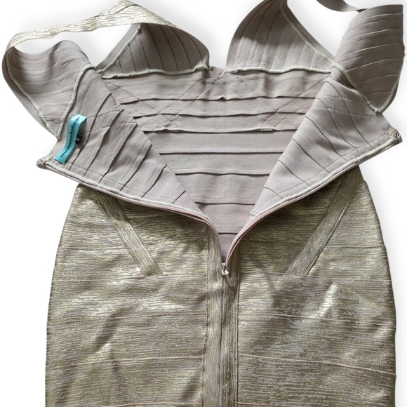 TheKewlShop Metallic Gold Bandage Mini Dress – Size Small - Picture 7 of 9